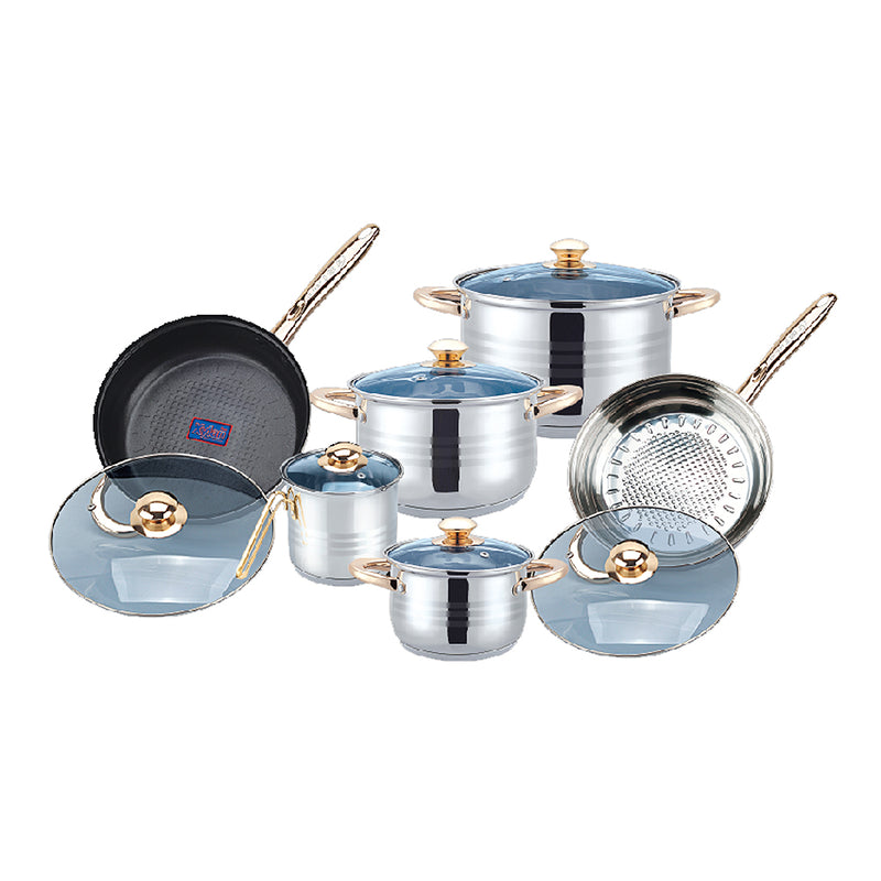 Batería de Cocina Kuche Jma Acero Inoxidable Azul 12 Piezas // MP