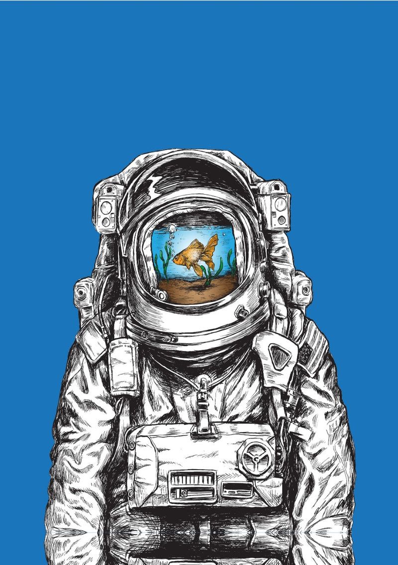 Cuadro pez azul astronauta